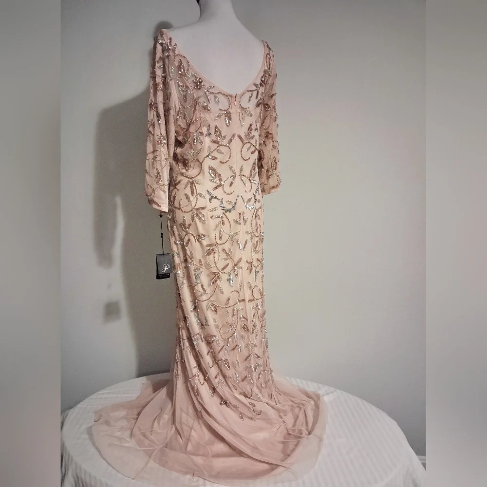 Blush Pink Beaded Illusion Evening Gown Size 14W - Picture 2 of 16